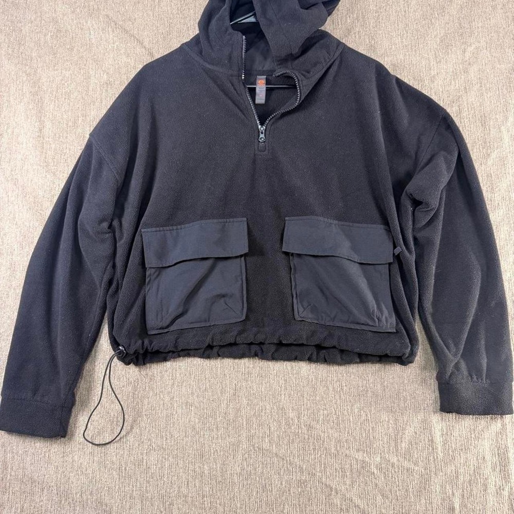 Mono B Black Fleece Quarter-Zip Cargo Hoodie KT12008 Medium